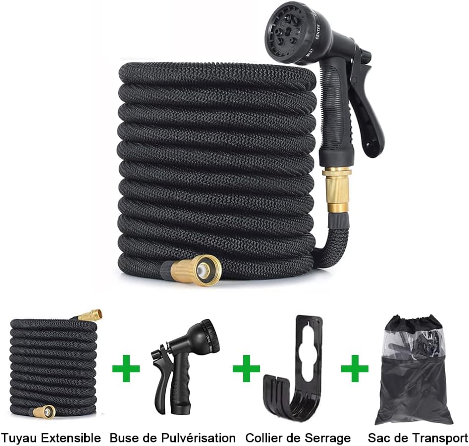 Tuyau d'arrosage Extensible avec 8 Modèles de Pulvérisation Convient aux Robinets de 1/2" et 3/4" Raccords Tuyau flexible et léger pour Jardin, Arrosage, Nettoyage avec Sac de Rangement