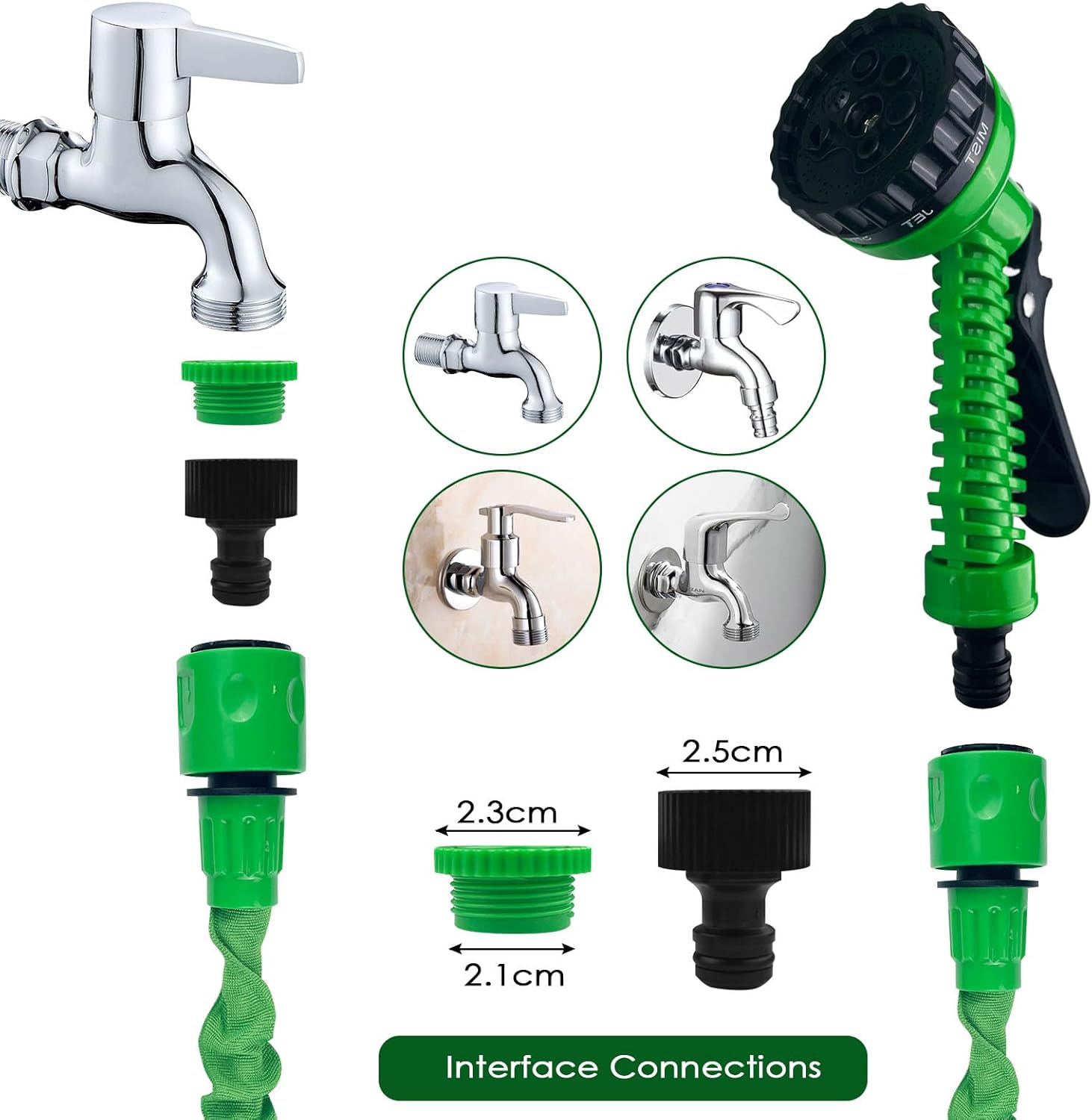 Gsakskdsap Tuyau d'Arrosage Extensible 15m, Tuyau Arrosage Extensible avec 7 Modes de Pulvérisation, D'Arrosage Flexible, Léger et Facile à Ranger Pour Irrigation, Jardin, Arrosage, Nettoyage