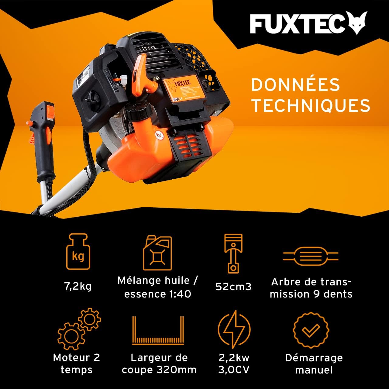 Fuxtec Débroussailleuse Thermique FX-MS152 Multitool 2 en 1 52cm3 Coupe Bordure Rotofil Essence Conçue pour Mauvaises Herbes, Arbustes et Espaces Verts