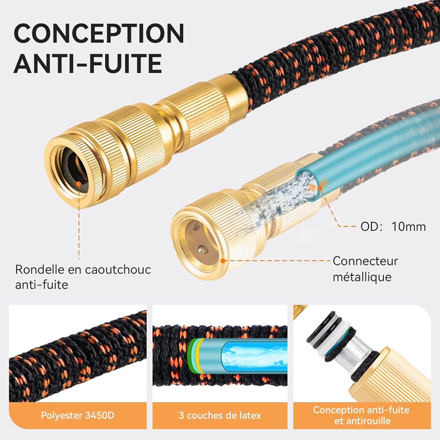 Yofidra Tuyau d'Arrosage Extensible 30m/100Ft avec 10 Modèles de Pulvérisation Convient aux Robinets de 1/2" et 3/4" Raccords en Métal Durables pour Jardin, Arrosage, Nettoyage