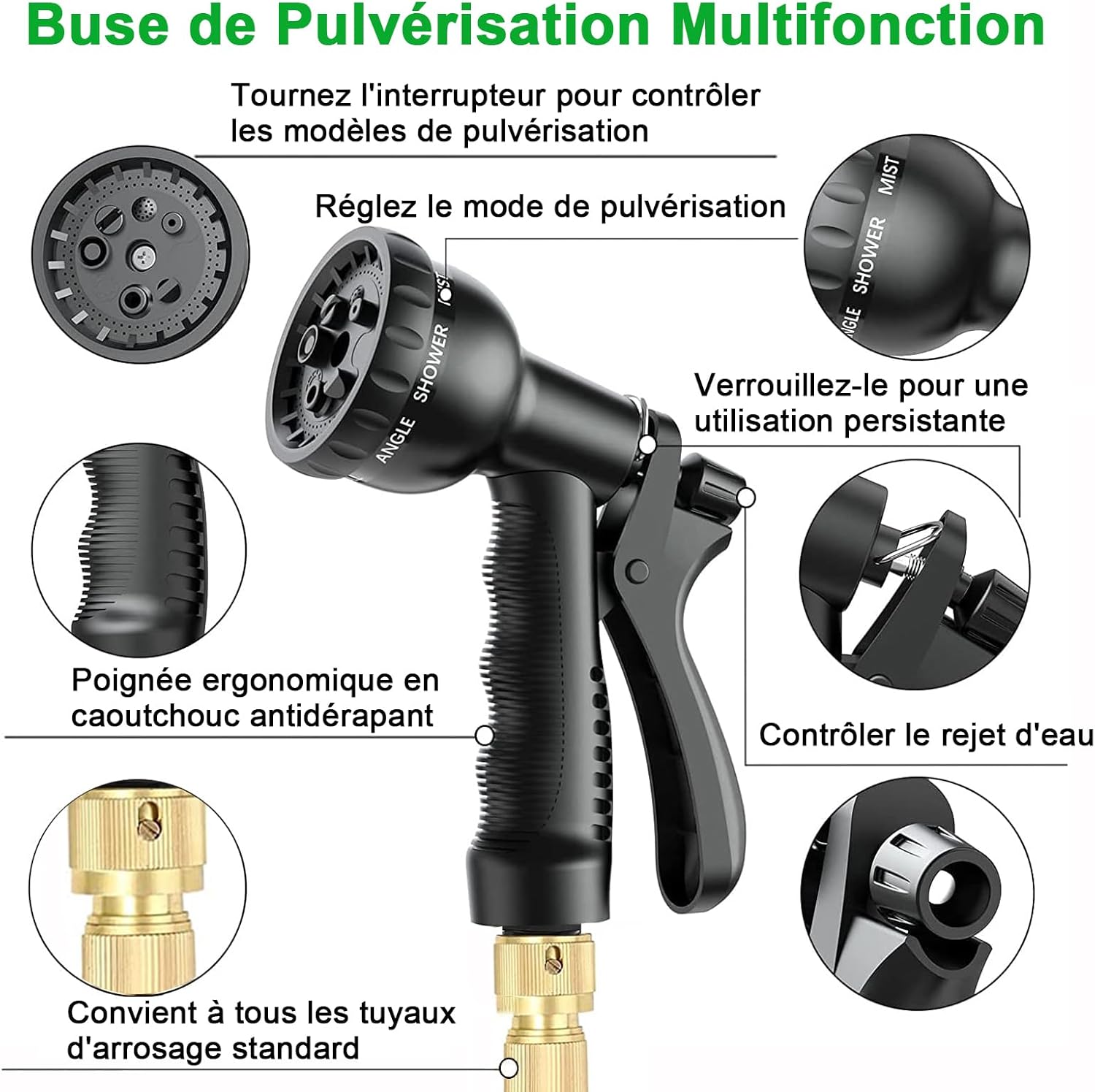 Tuyau d'arrosage Extensible avec 8 Modèles de Pulvérisation Convient aux Robinets de 1/2" et 3/4" Raccords Tuyau flexible et léger pour Jardin, Arrosage, Nettoyage avec Sac de Rangement