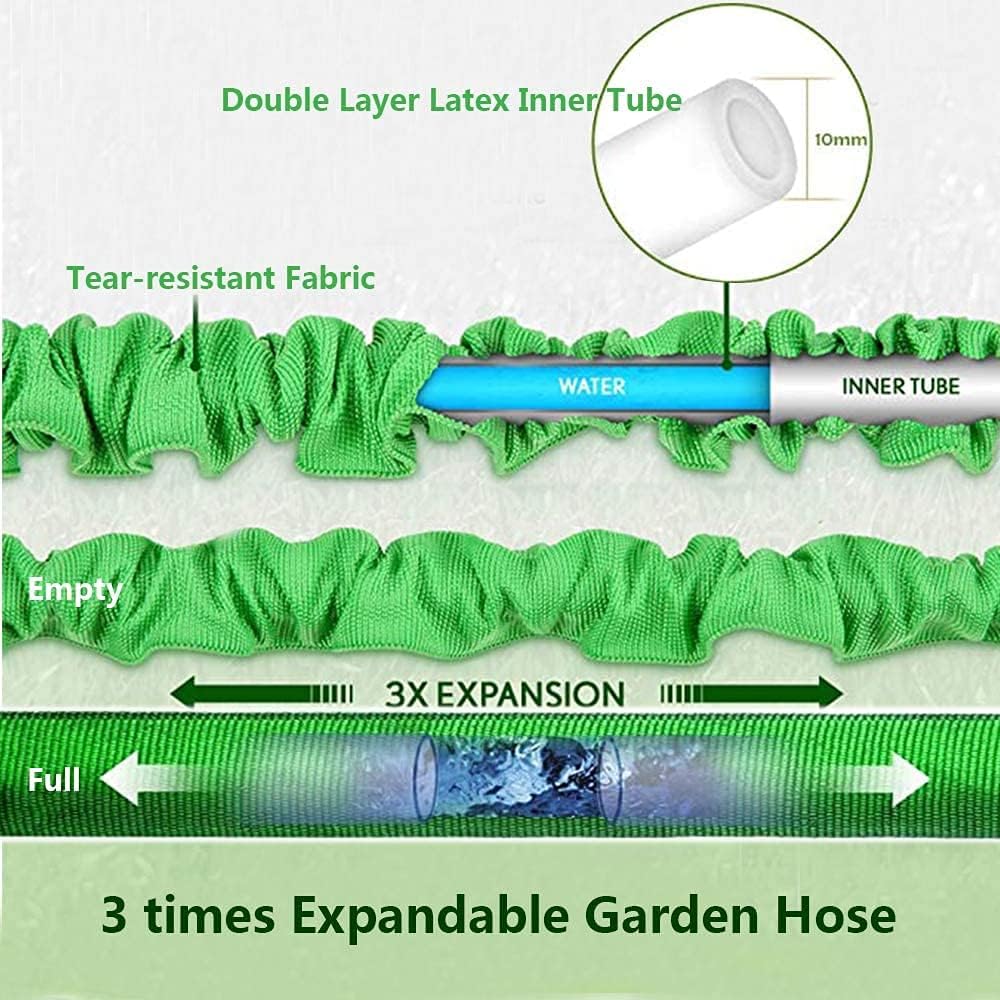 HGLCM Tuyau d'arrosage extensible de 7.5m/15m/22.5m/30m/37.5m tuyau d'arrosage extensible 3 fois, tuyau magique flexible, anti-fuite, léger et facile à ranger(Vert,7.5m)