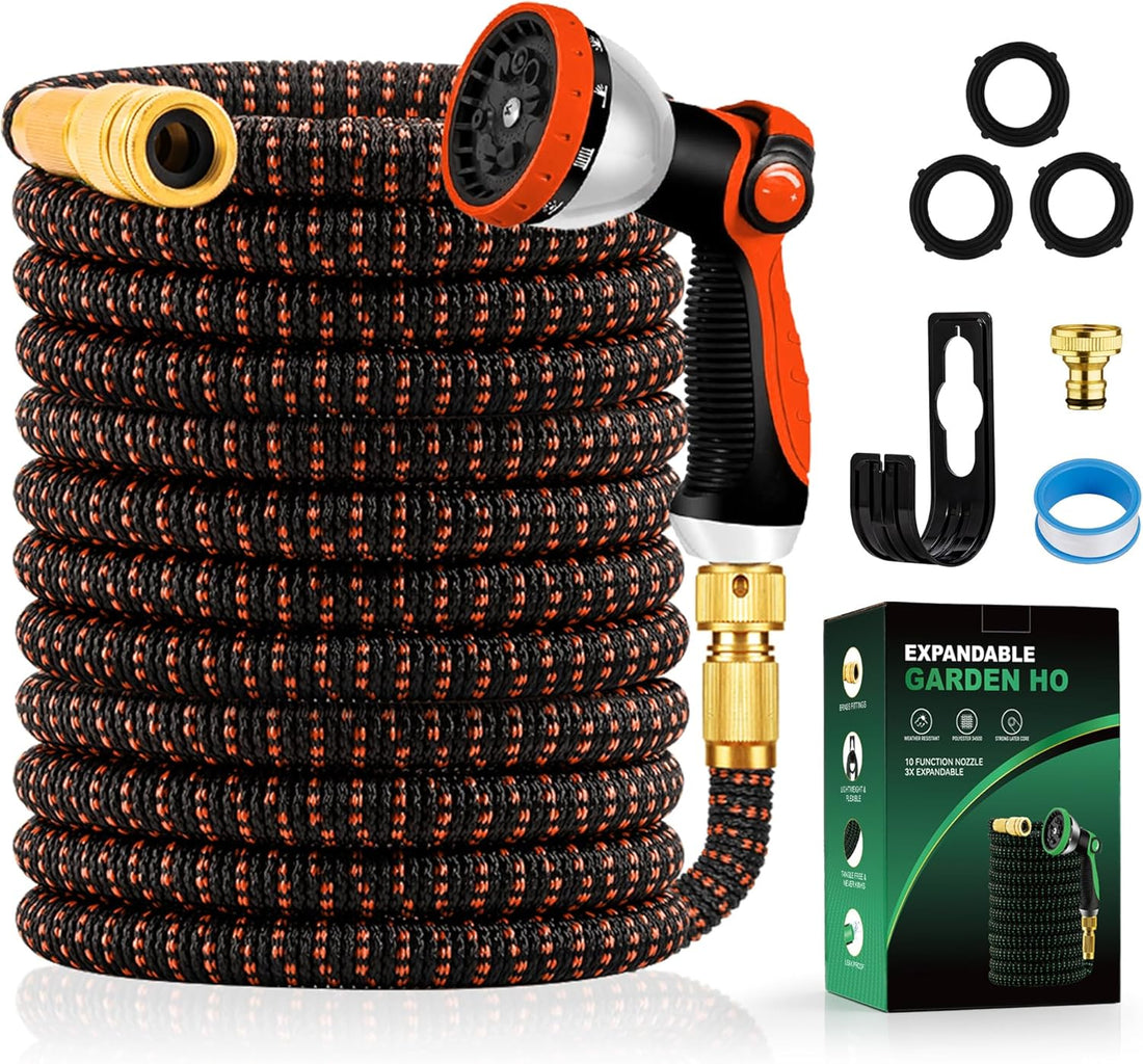 Yofidra Tuyau d'Arrosage Extensible 30m/100Ft avec 10 Modèles de Pulvérisation Convient aux Robinets de 1/2" et 3/4" Raccords en Métal Durables pour Jardin, Arrosage, Nettoyage