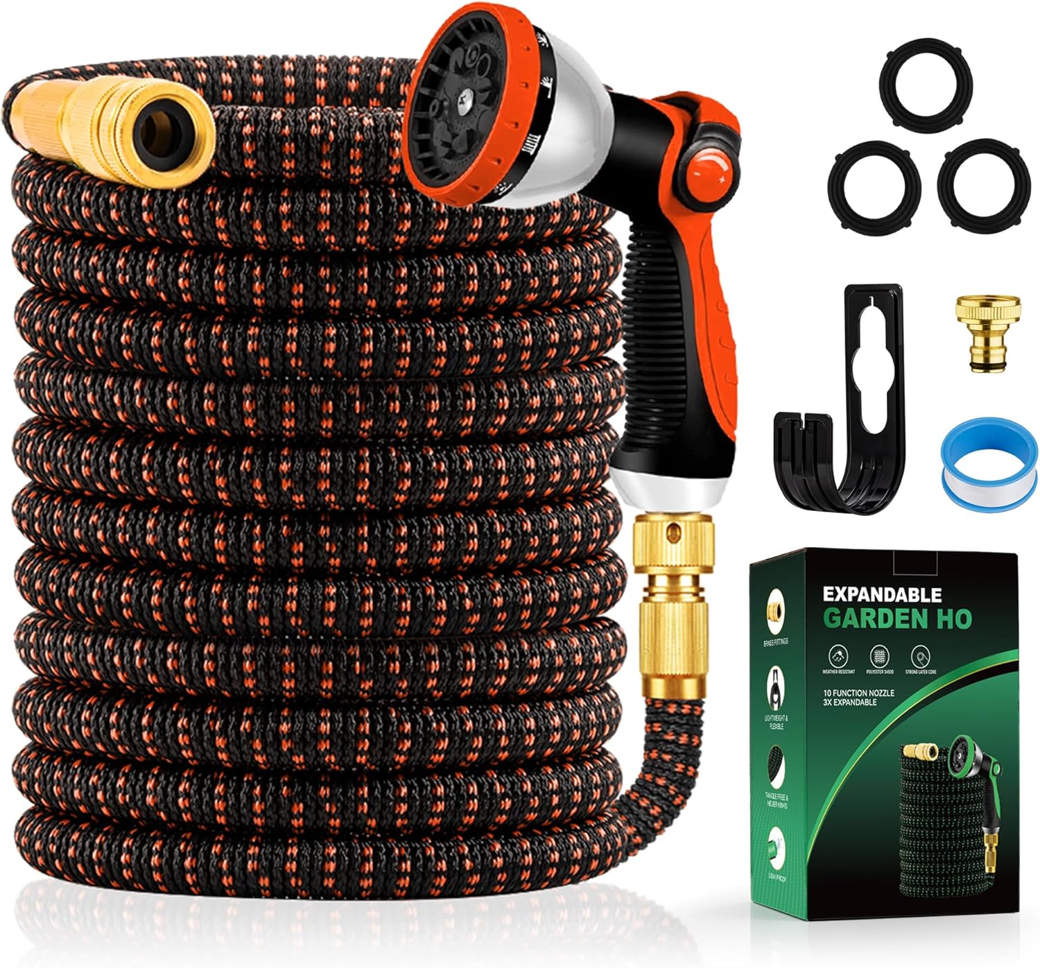 Yofidra Tuyau d'Arrosage Extensible 30m/100Ft avec 10 Modèles de Pulvérisation Convient aux Robinets de 1/2" et 3/4" Raccords en Métal Durables pour Jardin, Arrosage, Nettoyage