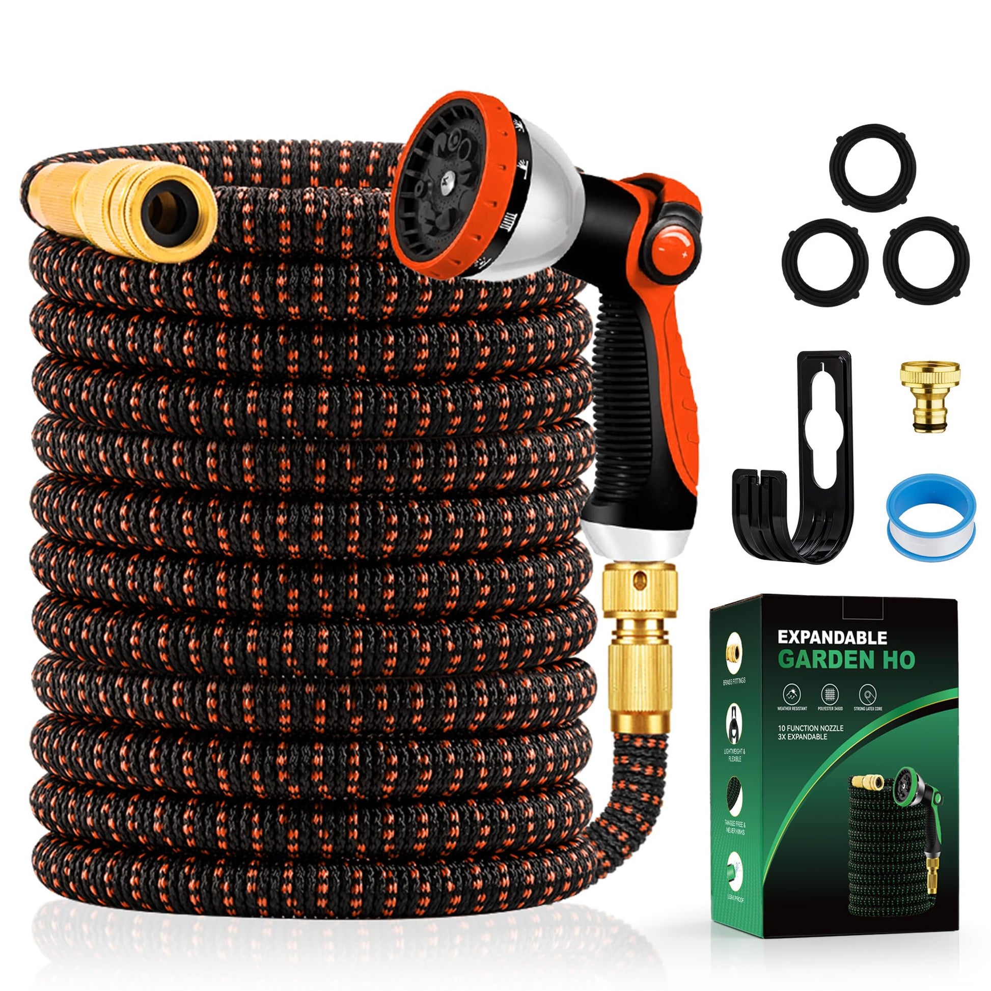 Yofidra Tuyau d'Arrosage Extensible 30m/100Ft avec 10 Modèles de Pulvérisation Convient aux Robinets de 1/2" et 3/4" Raccords en Métal Durables pour Jardin, Arrosage, Nettoyage