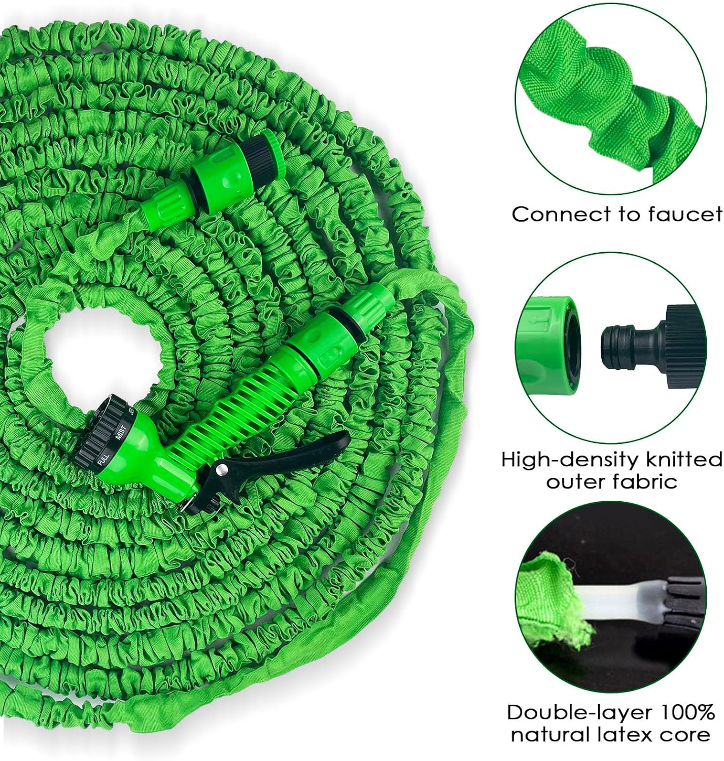 Gsakskdsap Tuyau d'Arrosage Extensible 15m, Tuyau Arrosage Extensible avec 7 Modes de Pulvérisation, D'Arrosage Flexible, Léger et Facile à Ranger Pour Irrigation, Jardin, Arrosage, Nettoyage