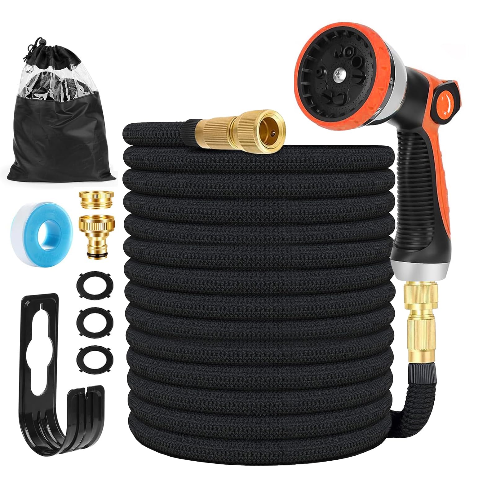 Tuyau d'arrosage Extensible avec 8 Modèles de Pulvérisation Convient aux Robinets de 1/2" et 3/4" Raccords Tuyau flexible et léger pour Jardin, Arrosage, Nettoyage avec Sac de Rangement