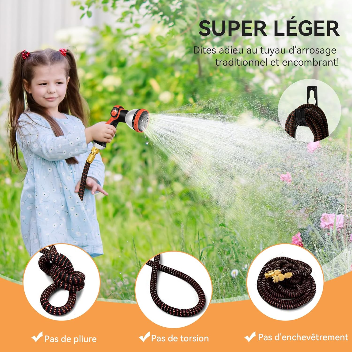 Yofidra Tuyau d'Arrosage Extensible 30m/100Ft avec 10 Modèles de Pulvérisation Convient aux Robinets de 1/2" et 3/4" Raccords en Métal Durables pour Jardin, Arrosage, Nettoyage