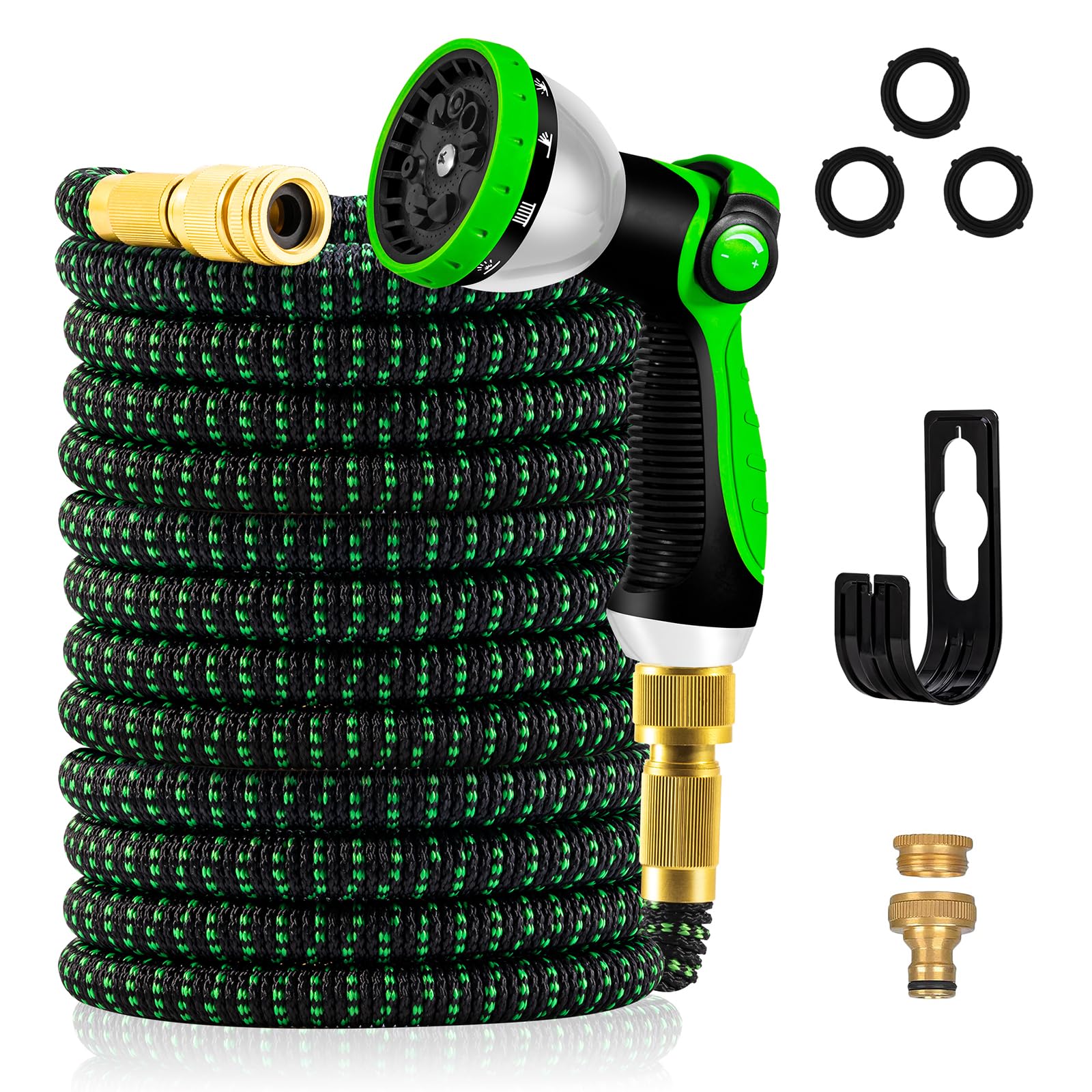 Yofidra Tuyau d'Arrosage Extensible 30m/100Ft avec 10 Modèles de Pulvérisation Convient aux Robinets de 1/2" et 3/4" Raccords en Métal Durables pour Jardin, Arrosage, Nettoyage