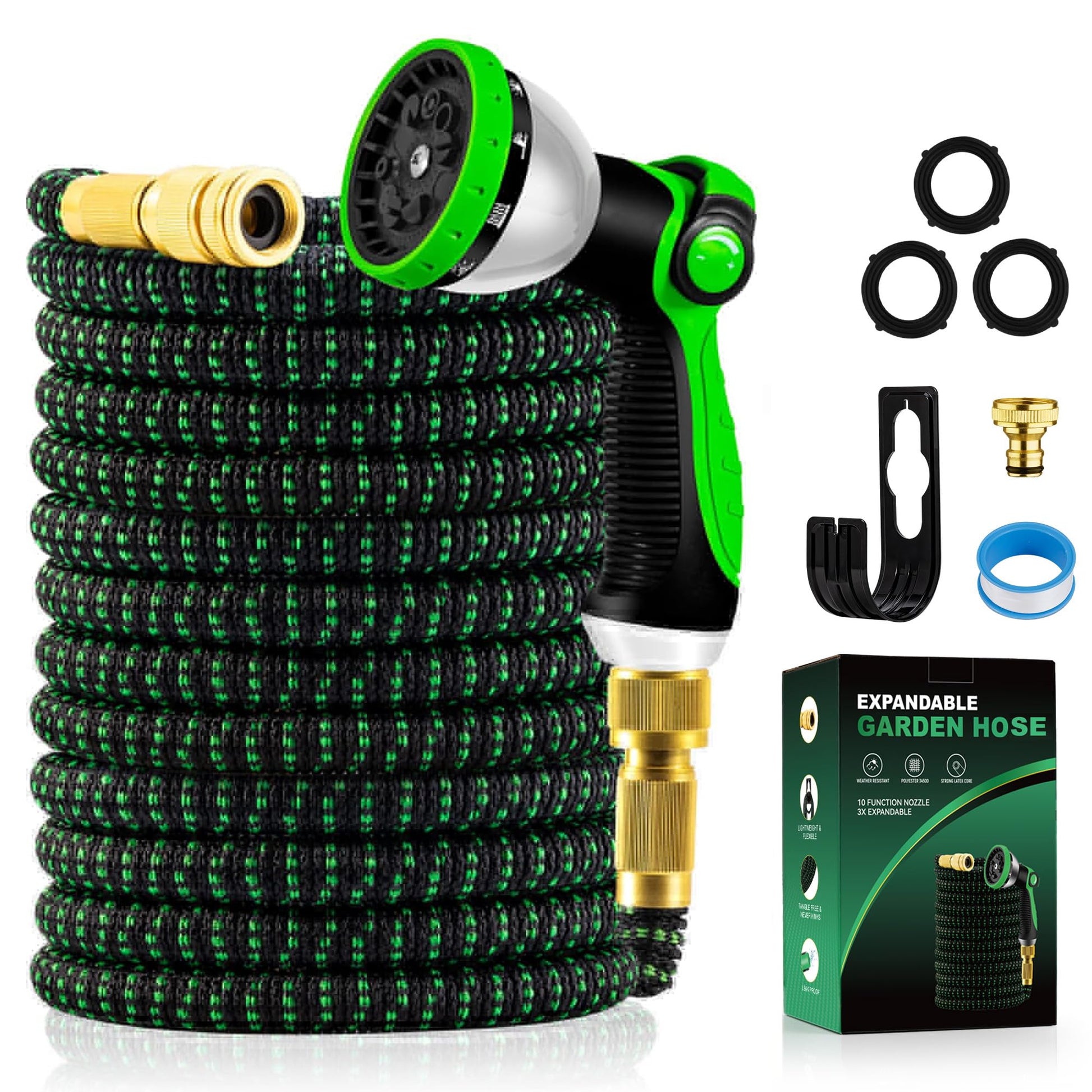 Yofidra Tuyau d'Arrosage Extensible 30m/100Ft avec 10 Modèles de Pulvérisation Convient aux Robinets de 1/2" et 3/4" Raccords en Métal Durables pour Jardin, Arrosage, Nettoyage