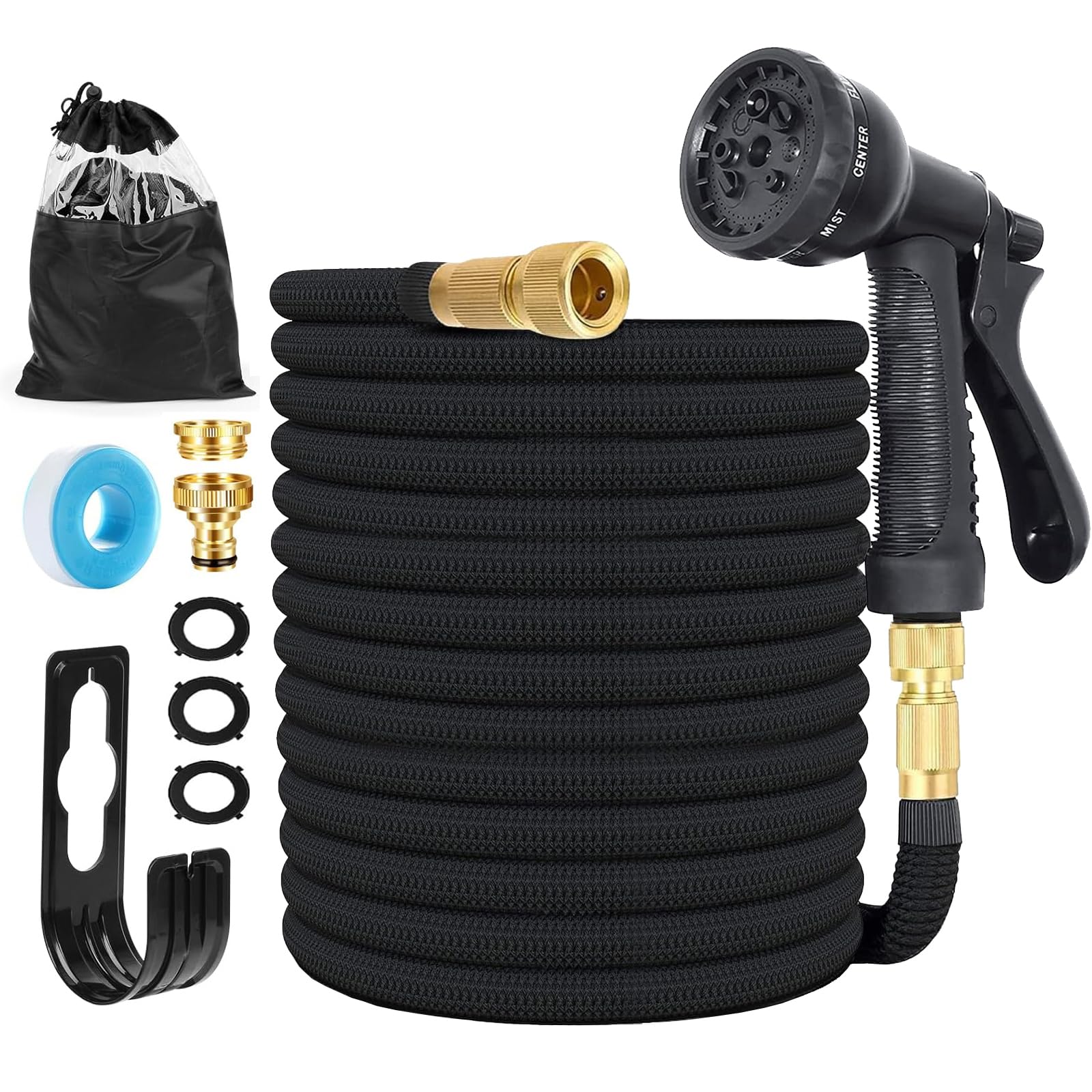 Tuyau d'arrosage Extensible avec 8 Modèles de Pulvérisation Convient aux Robinets de 1/2" et 3/4" Raccords Tuyau flexible et léger pour Jardin, Arrosage, Nettoyage avec Sac de Rangement