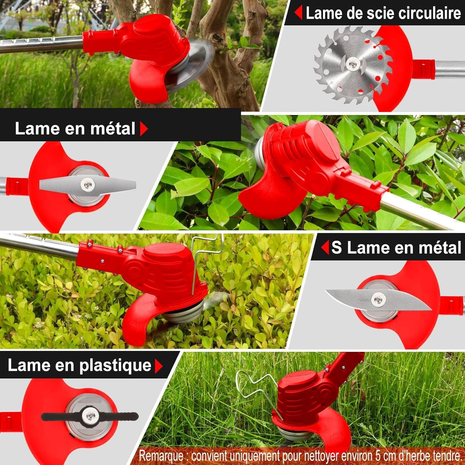 Debroussailleuse Electrique sans Fil 21V, Coupe Bordure sans Fil avec Batterie 4.0Ah et 3 Types de Lames, Débroussailleuses Electrique Batterie pour la Coupe de Jardin, Pelouses et Terres Agricoles