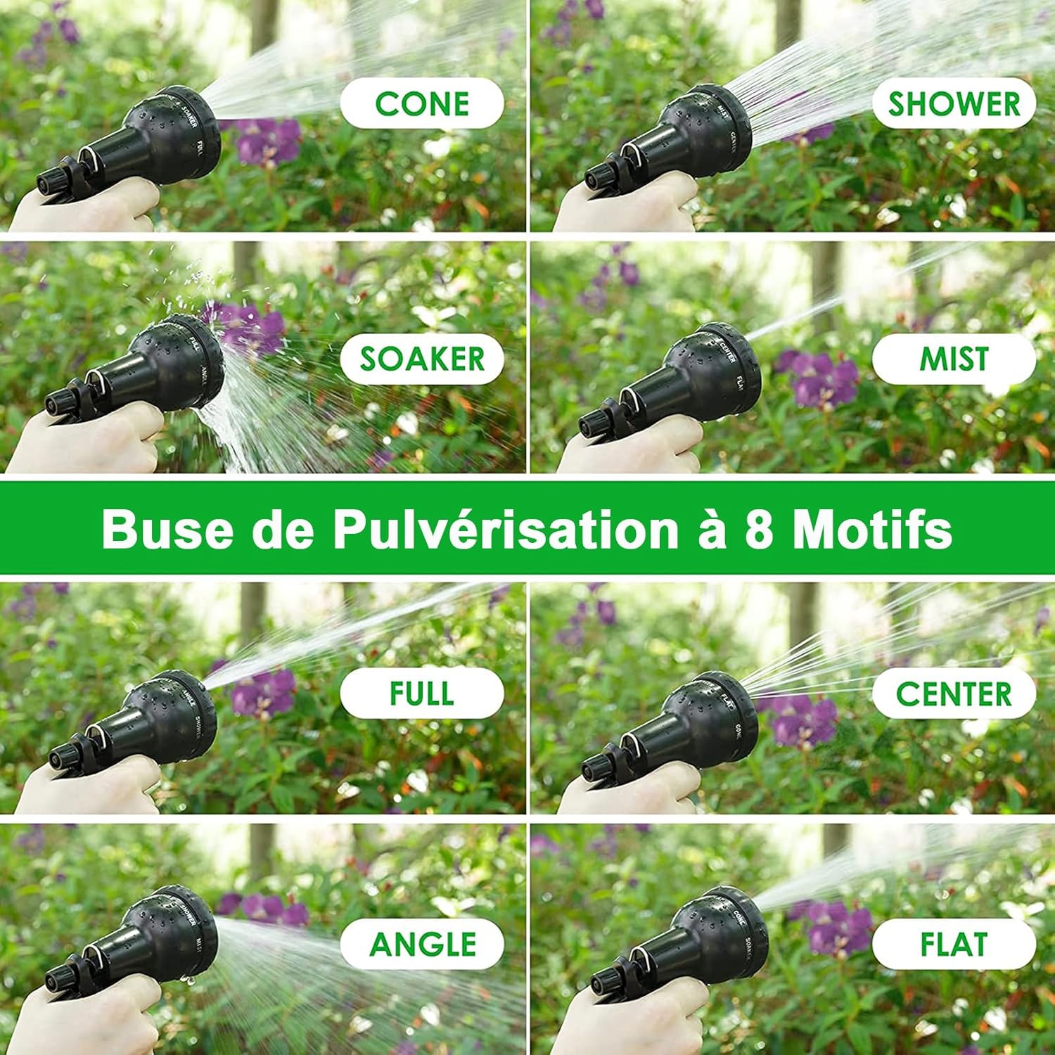 Tuyau d'arrosage Extensible avec 8 Modèles de Pulvérisation Convient aux Robinets de 1/2" et 3/4" Raccords Tuyau flexible et léger pour Jardin, Arrosage, Nettoyage avec Sac de Rangement