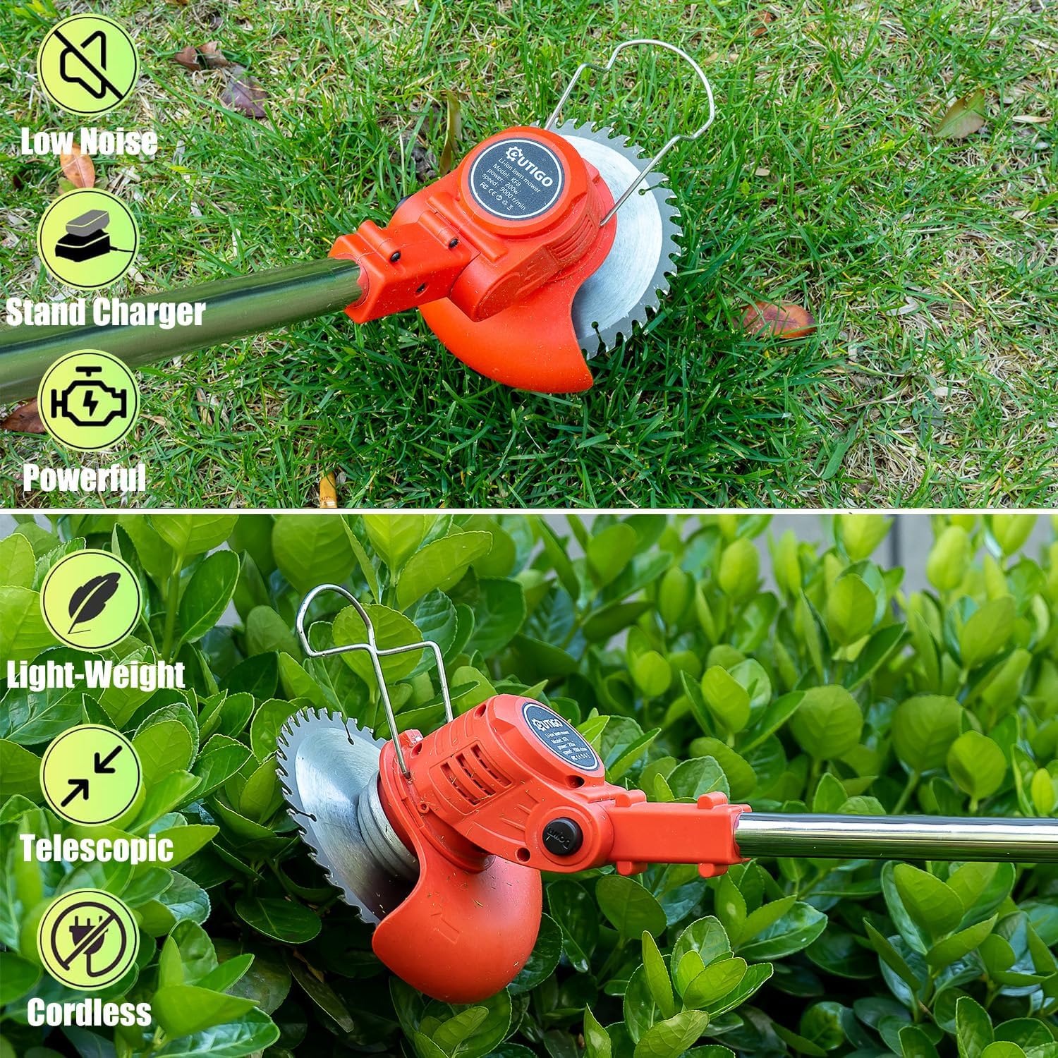 Debroussailleuse Electrique sans Fil, Débroussailleuse à Gazon Pliable avec 2 Batteries et 4 Types de Lames, Poignée réglable, Coupe Bordures pour la Coupe de Jardin, Pelouses et Terres Agricoles